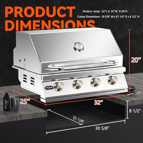 Hygrill Built In Grill, Stainless Steel Outdoor Kitchen Grill Head with Weather Proof Cover