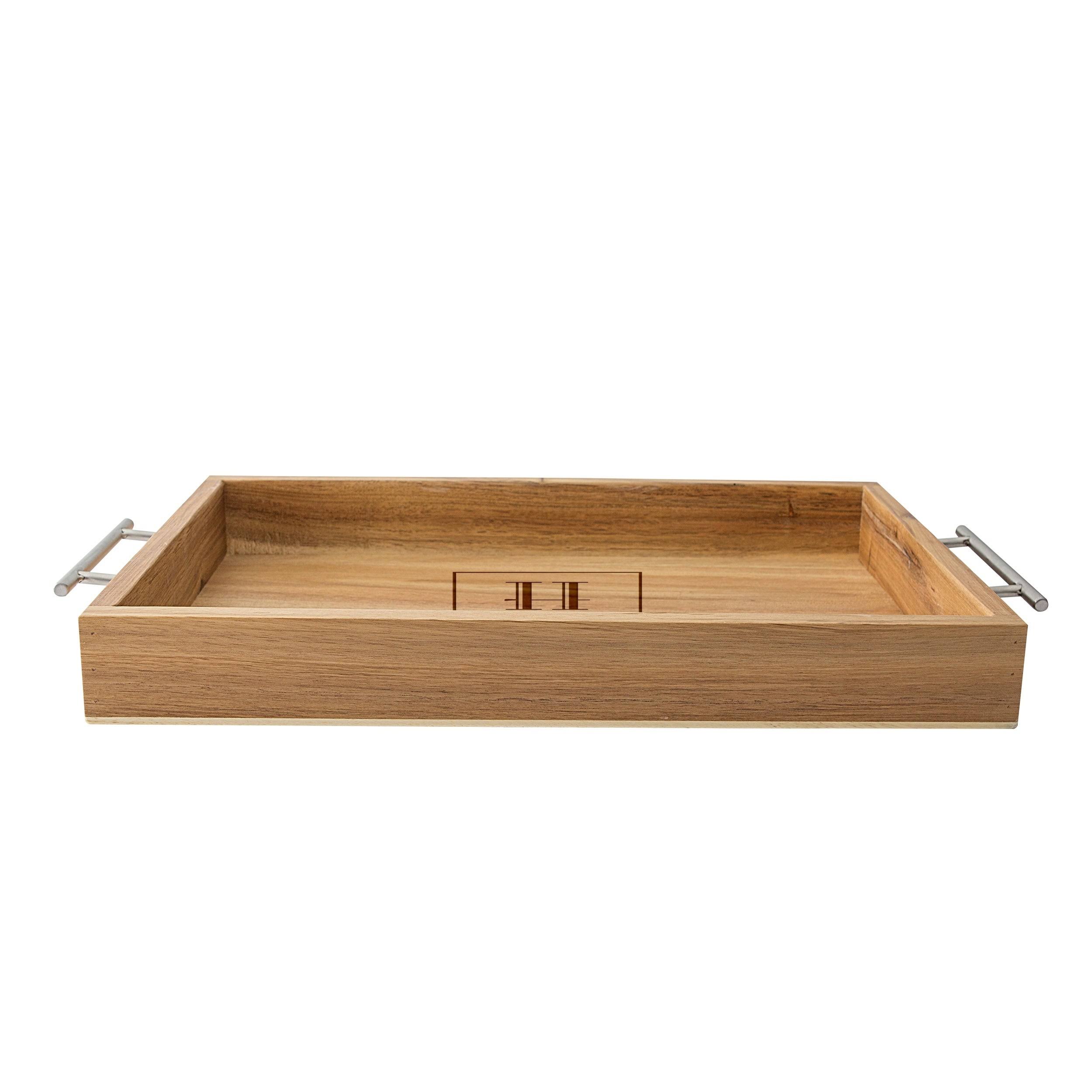 Cathy&s Concepts Personalized Acacia Tray with Metal Handles - I