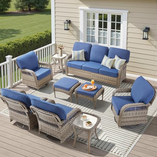 7 Pieces Outdoor Furniture Set with Swivel Chairs
