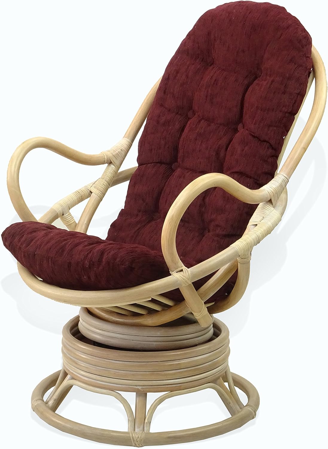 Lounge Swivel Rocking Java Chair Natural Rattan Wicker with Dark Brown Cushion, Cream