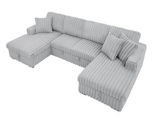 roomfitters U Shaped Sleeper Sofa, 122 Inch Oversized - 2 in 1 Pull Out Bed, Sectional Sleeper Sofa with Double Storage Chaise for Living Room