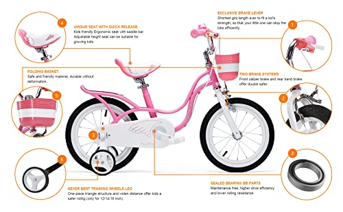 Royalbaby Princess Girls Kids Bike 12 14 16 18 20 Inch Children Bicycle with Basket for Age 3-12 Years