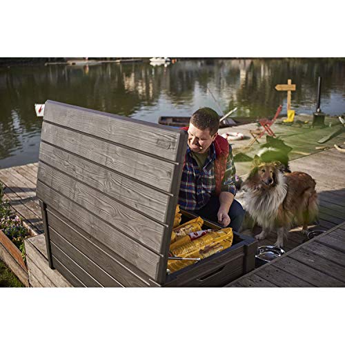 Keter Outdoor Storage Deck Box, for Patio, Backyard & Garden, Brightwood, 120 Gal, Brown - Lockable, Organizing