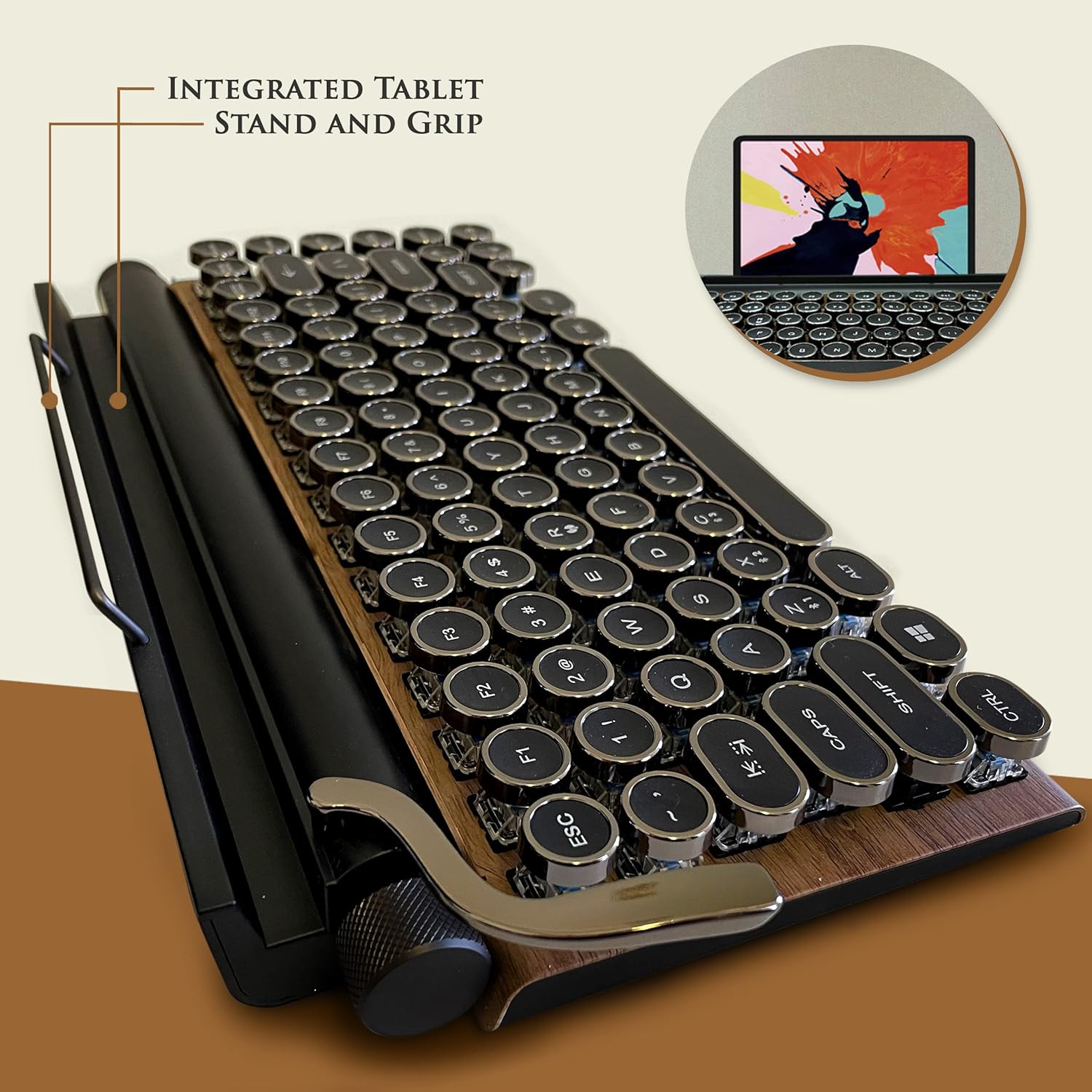 Retro Style Wireless Typewriter Keyboard Compatible with Mac/Windows/Android/Linux, Multi-Pairing, Mechanical Switches to Improve Typing Experience