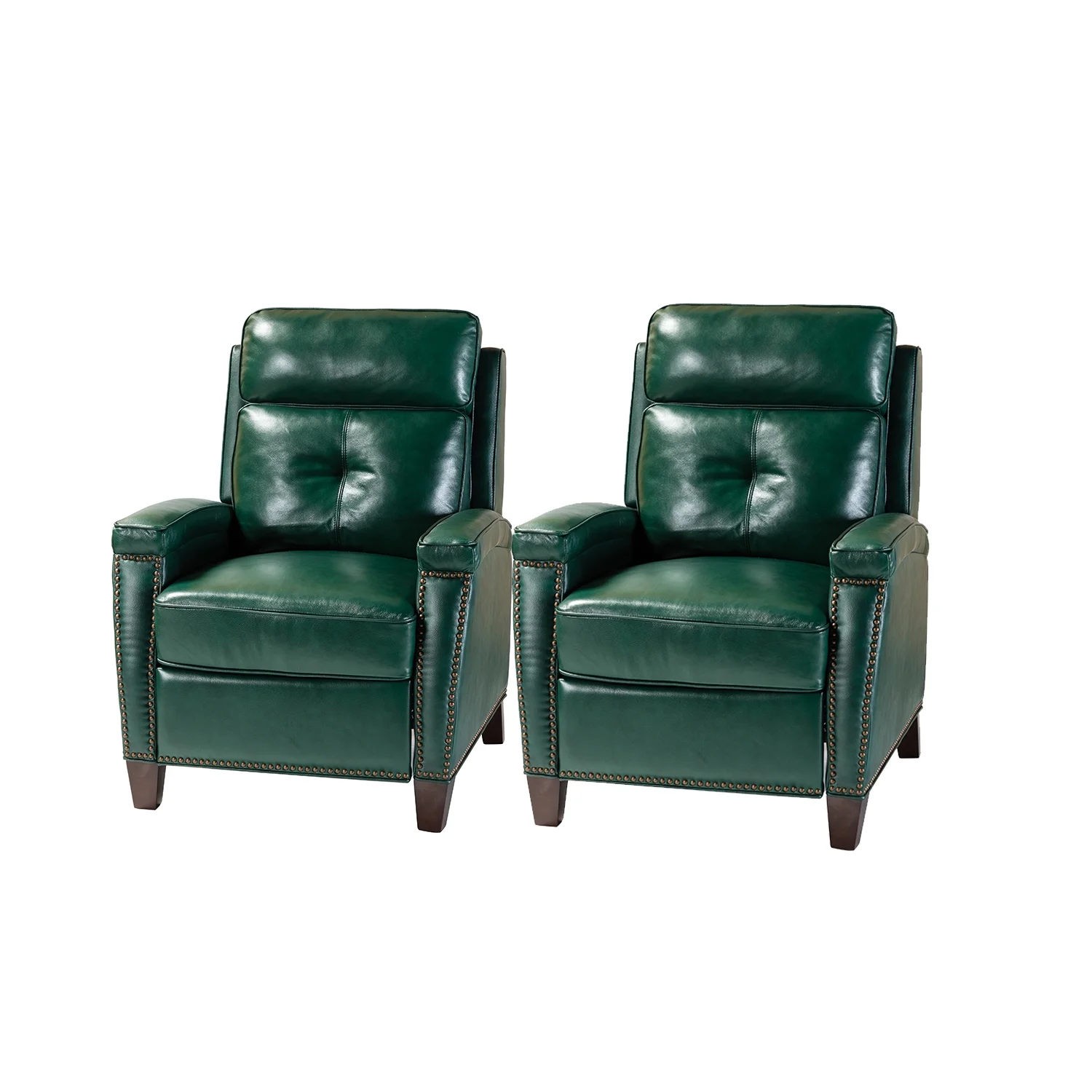 14 Karat Home Mariana Upholstered Genuine Leather Cigar Recliner with Tufted Back Set of 2 in Green