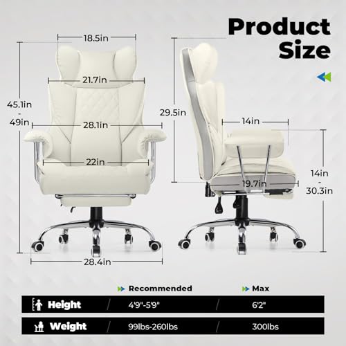 COMHOMA Big and Tall Office Chair, High Back Leather Gaming Chair with Footrest