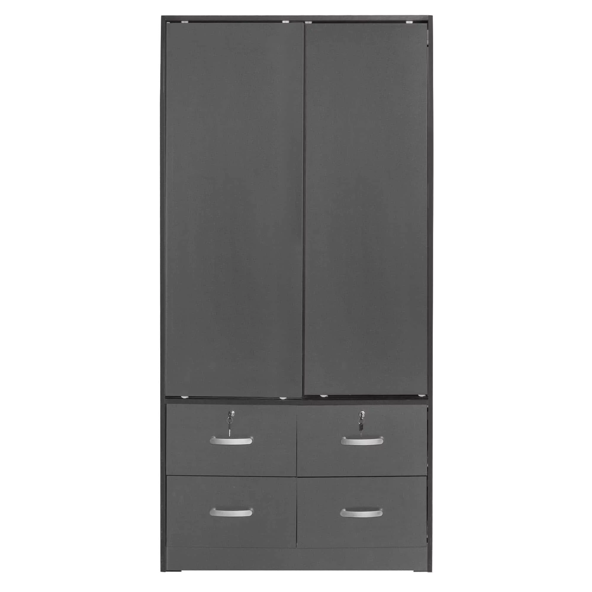 Better Home Products Sarah Modern Wood Double Sliding Door Armoire in Dark Gray