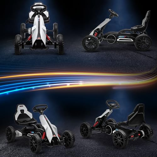 Aosom 12V Electric Go Kart for Kids, Outdoor Ride-On Toy with Forward Backward Drive & Adjustable Speed, Gift for Child 3-8 Years Old, White