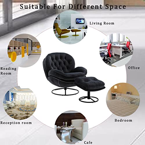 Baysitone Velvet Swivel Accent Chair with Ottoman Set, Modern Lounge Chair with Footrest, Comfy Armchair with 360 Degree Swiveling for Living Room