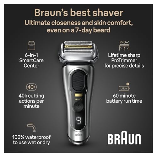 Braun Series 9 PRO+ Electric Razor for Men, 5 Pro Shave Elements & Precision Long Hair Trimmer, 6in1 SmartCare Center