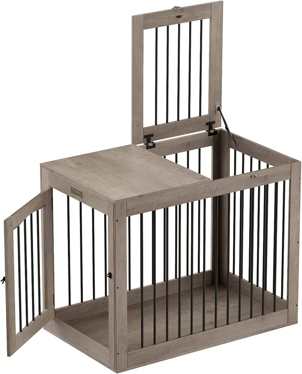 Furpezoo Large Dog Crate, Wooden Pet Kennel End Table, Dog Cage with 2 Doors, Gray, 40"L