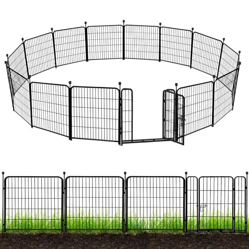 ADAVIN Tall Garden Fence with Gate, 48 in(H) 8 Panels Heavy Duty Iron Metal Animal Barrier Fence, Indoor Dog Playpen, Temporary Fencing