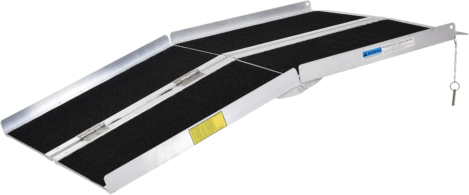 HOMCOM Aluminum Portable Skidproof PVC Carpeted Folding Wheelchair Ramp, 4'