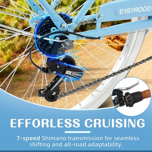 26 Inch Beach Cruiser Bike for Women, Hybrid Cruiser Bike with 7 Speed, Adjustable Seat, Lightweight Women Beach Cruiser Bike with Anti-Skid Tires