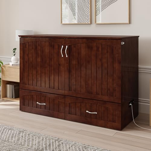 AFI Southampton Queen Murphy Bed Chest with Mattress, Storage, and Built-in Charger in Grey