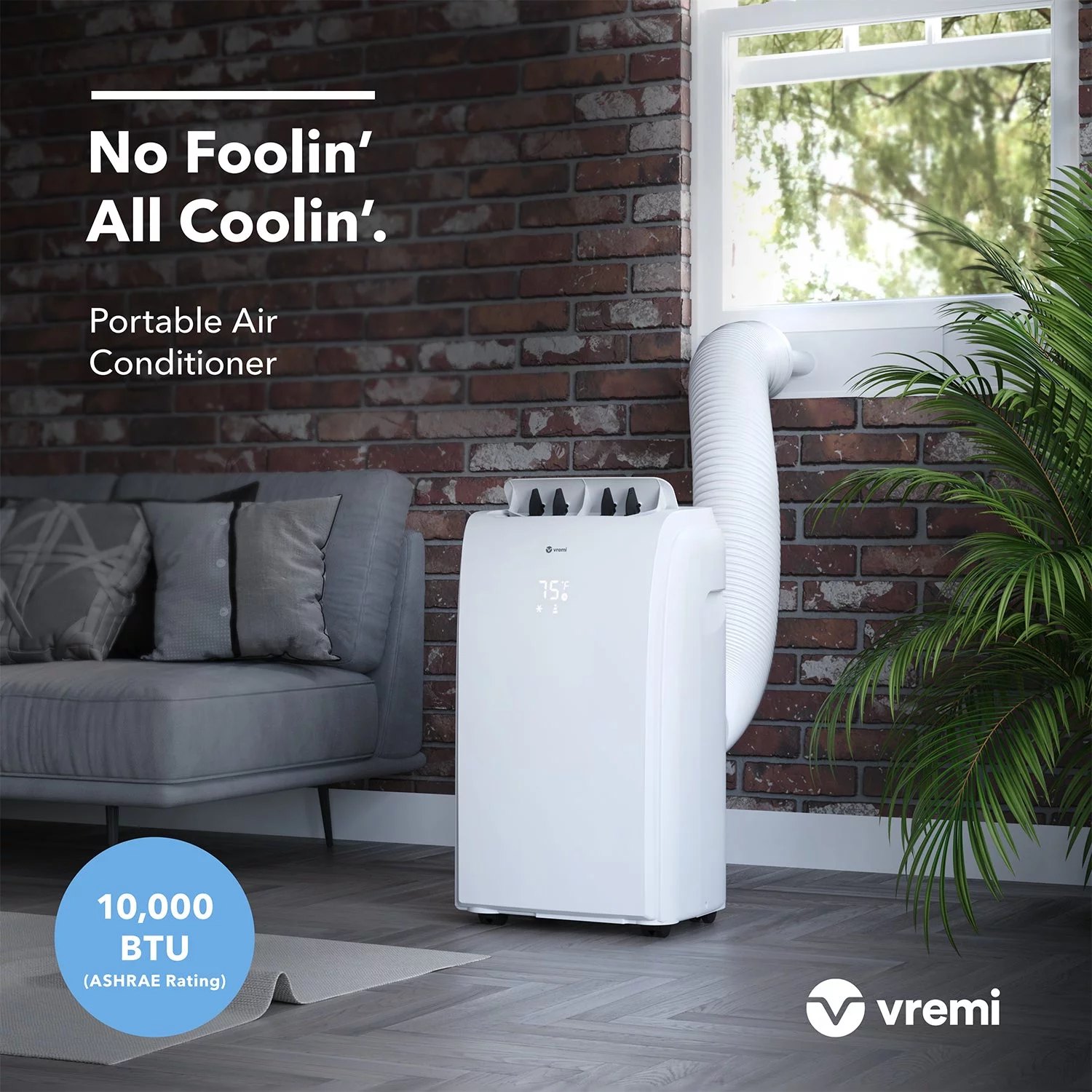 Vremi 10000 BTU Portable Air Conditioner - Easy to Move AC Unit for Rooms up to 250 Sq Ft - with Powerful Cooling Fan, Reusable Filter