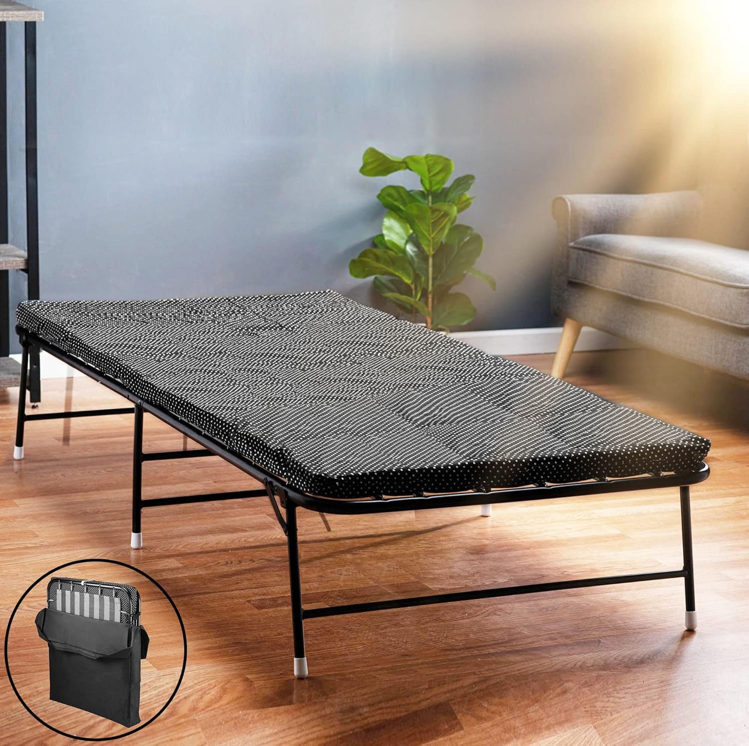 LiteBed™ Folding Bed with Memory Foam Mattress - Portable Fold Up bed with Carrying Bag - Luxurious Foldable Bed with Frame - Foldaway Guest Bed