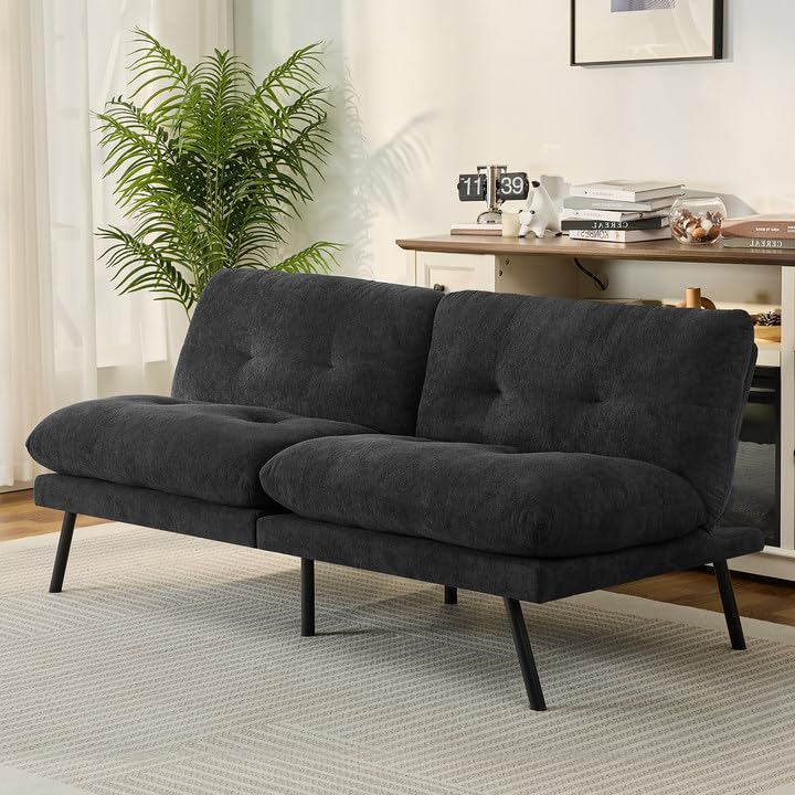 71" Convertible Futon Sofa,Faux Leather Futon Couch Bed,Sleeper Sofa Bed,Memory Foam Modern Folding Small Loveseat for Living Room,Office,Apartment