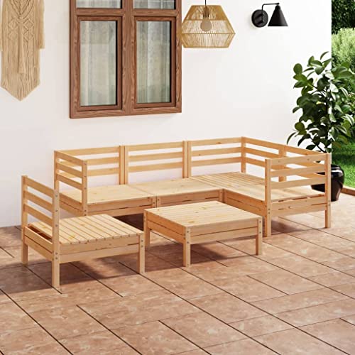 6 Piece Patio Lounge Set Solid Pinewood,Durable Wooden Garden Lounge Set: Relax, Nap, and Chat in Rustic Charm Outdoor Furniture Sets