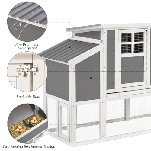 AECOJOY 98'' Extra Large Chicken Coop with Run, Wood Chicken House with 4 Nesting Boxes & Pull-Out Tray for 6-8 Chickens