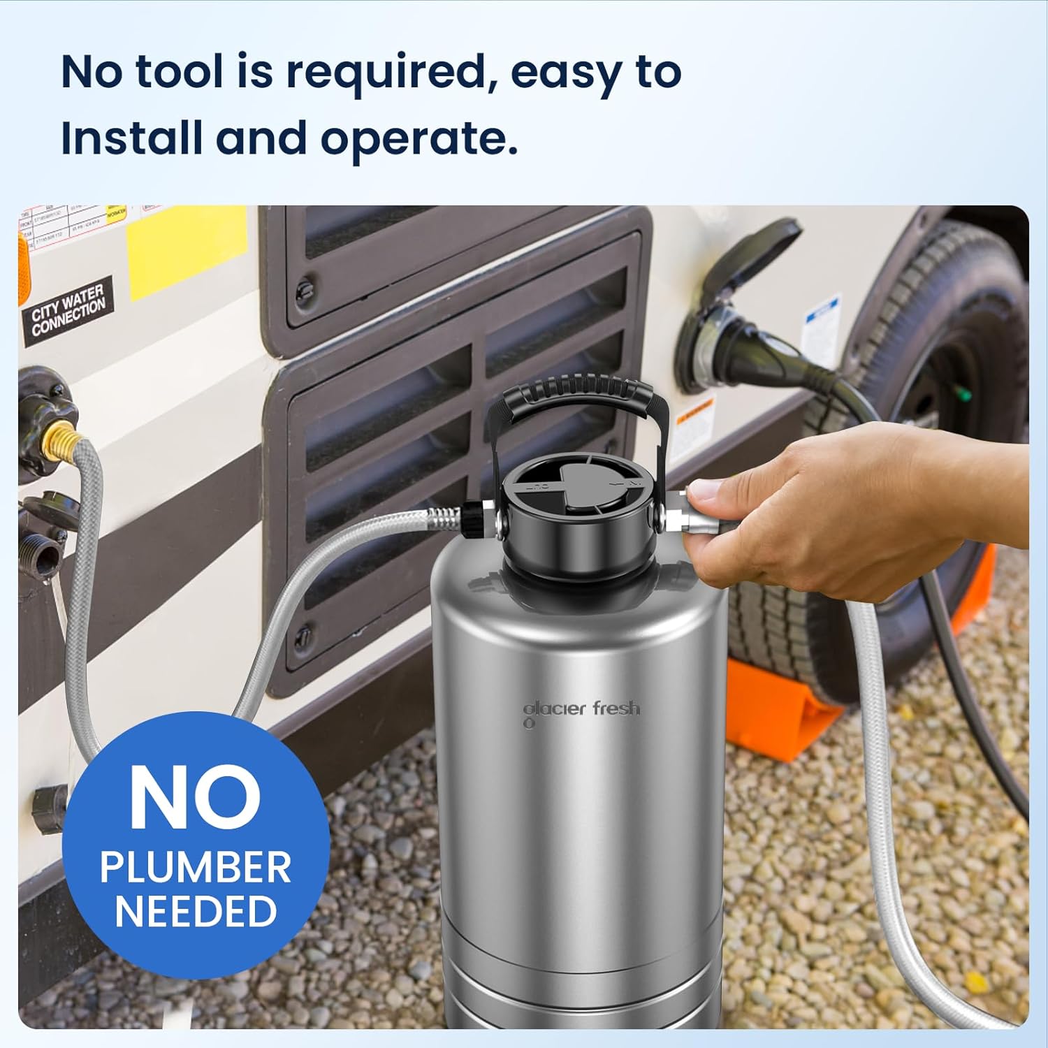 GLACIER FRESH Portable RV Water Softener, 16,000 Grain with Stainless Steel Garden Hose Quick Connects for RVs, Trailers, Boats, Mobile Car Washing