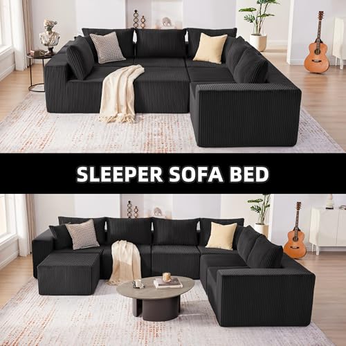 107.4" Cloud Couch Sectional, Modular Sofa with Deep Seat, Plush Corduroy L Shaped Boneless Couch, Convertible Sectional Couches for Living Room