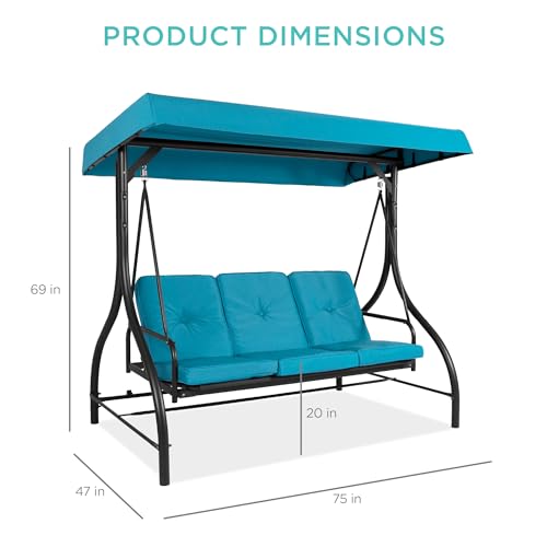 Best Choice Products 3-Seat Outdoor Large Converting Canopy Swing Glider, Patio Hammock Lounge Chair for Porch, Backyard w/Flatbed, Adjustable Shade