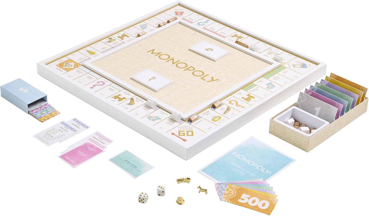 WS Game Company Monopoly Bianco Edition with Foil-Stamped Wood Game Board and Premium Components