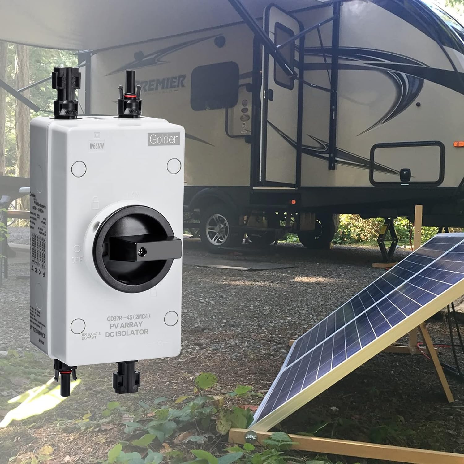 Solar Combiner Box 32A 1000V PV DC Isolator Switch with Solar Connector for Solar Power System RV, Boats, and Off/On-Grid Solar System