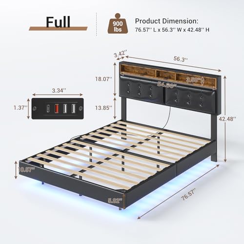 Hasuit California King Floating Bed Frame with LED Lights, California King Bed Frame with Headboard and Charging Station