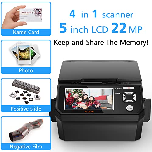 Photo,NameCard,Slide & Negative Scanner with Large 5" LCD Screen,Film and Slide Digitizer-Convert 35mm,110 Film/Photo(3R,4R