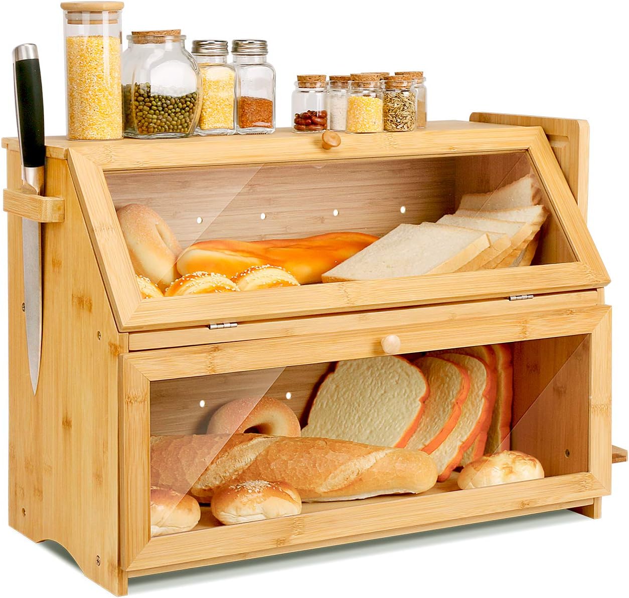 HOMEKOKO Double Extra Large Bread Box, Two-layer Extra Large Oversized Bread Box for Kitchen Counter