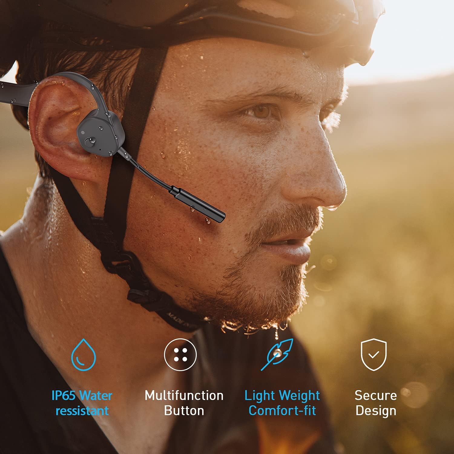 Vidonn Bone Conduction Headphones with Microphone Bluetooth Wireless Headset with Noise-Canceling Boom Microphone for Office Home Business Commercial