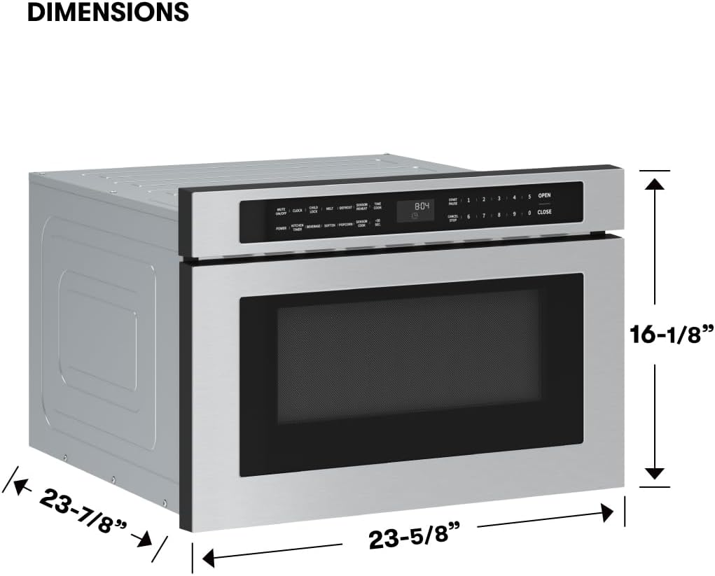Zephyr 24 inch Built In Drawer Microwave Oven Under Cabinet - Under Counter Pull Out Microwave Drawer Sliding Door, Stainless Steel 1.2 cu ft