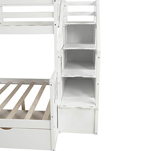 Harper & Bright Designs Bunk Beds Twin Over Full Size, Bunk Bed with Trundle,Storage Shelf and Stairway