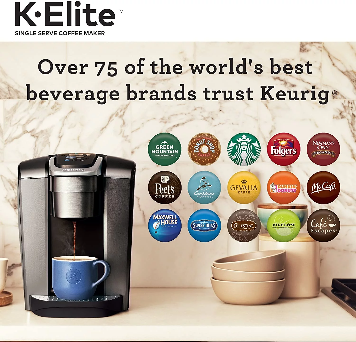 Keurig K-Elite Single Serve K-Cup Pod Coffee Maker, with Strong Temperature Control, Iced Coffee Capability, 12oz Brew Size, Programmable