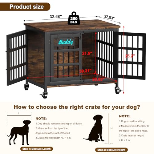 EasyCom 48"/42"/33" Dog Crate Furniture with Name Tag, Heavy Duty Dog Kennel Indoor for Large Dogs