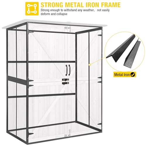 Aivituvin Outdoor Storage Shed Upgraded with Strong Metal Frame Garden Tool Shed Storage House Cabinet with Adjustable Shelfs and Wooden Floor 4.6 x