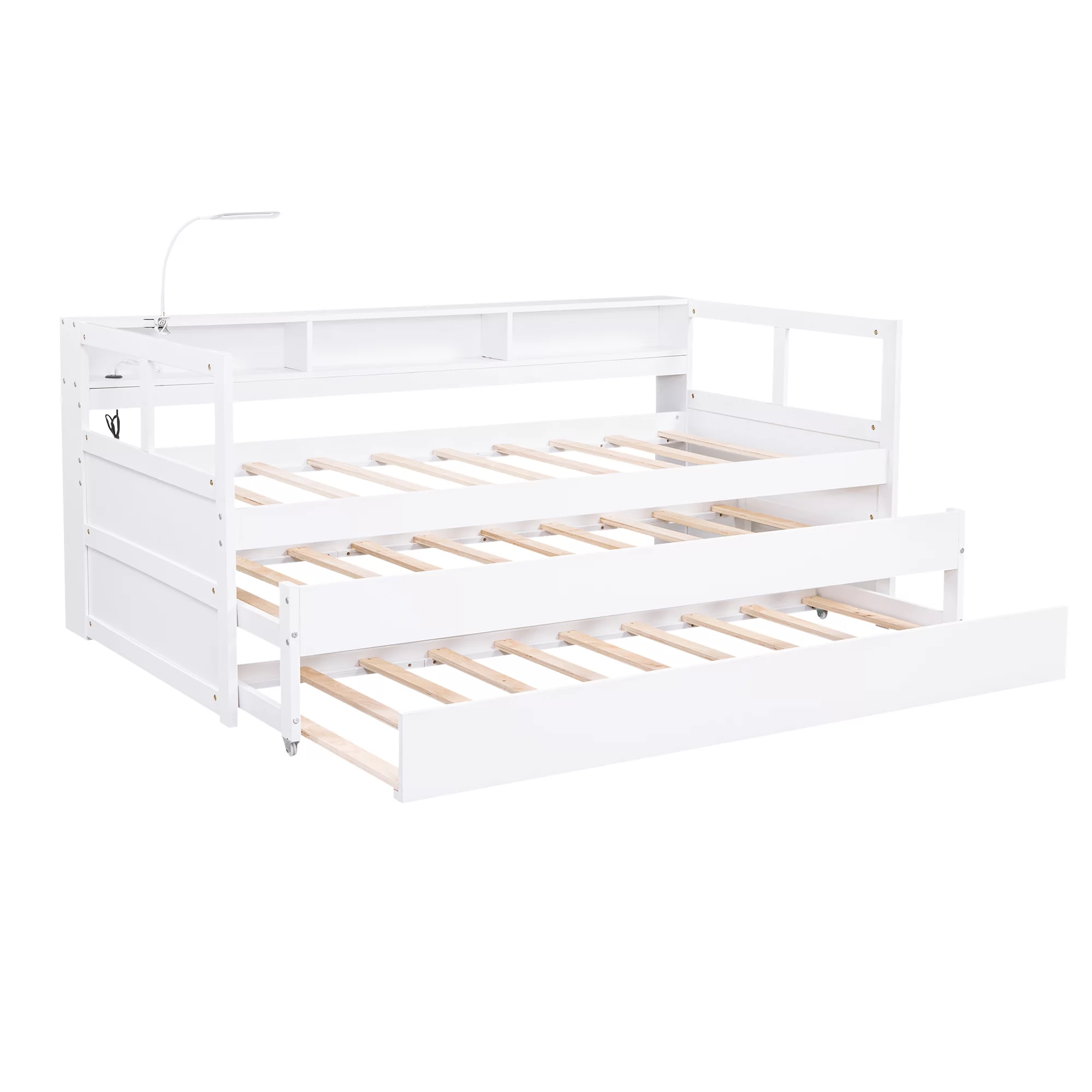 EUROCO Twin Platform Bed with Storage Shelf, Convertible Daybed with Night Light and USB Charging for Kids Teens Adults, 3 Beds in One, White