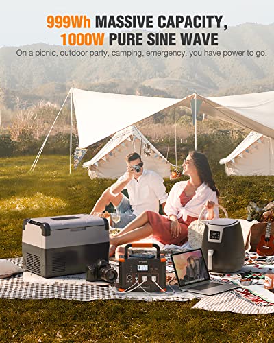 Portable Power Station 1000W (Peak 2000W), GRECELL 999Wh Solar Generator with 60W USB-C PD Output
