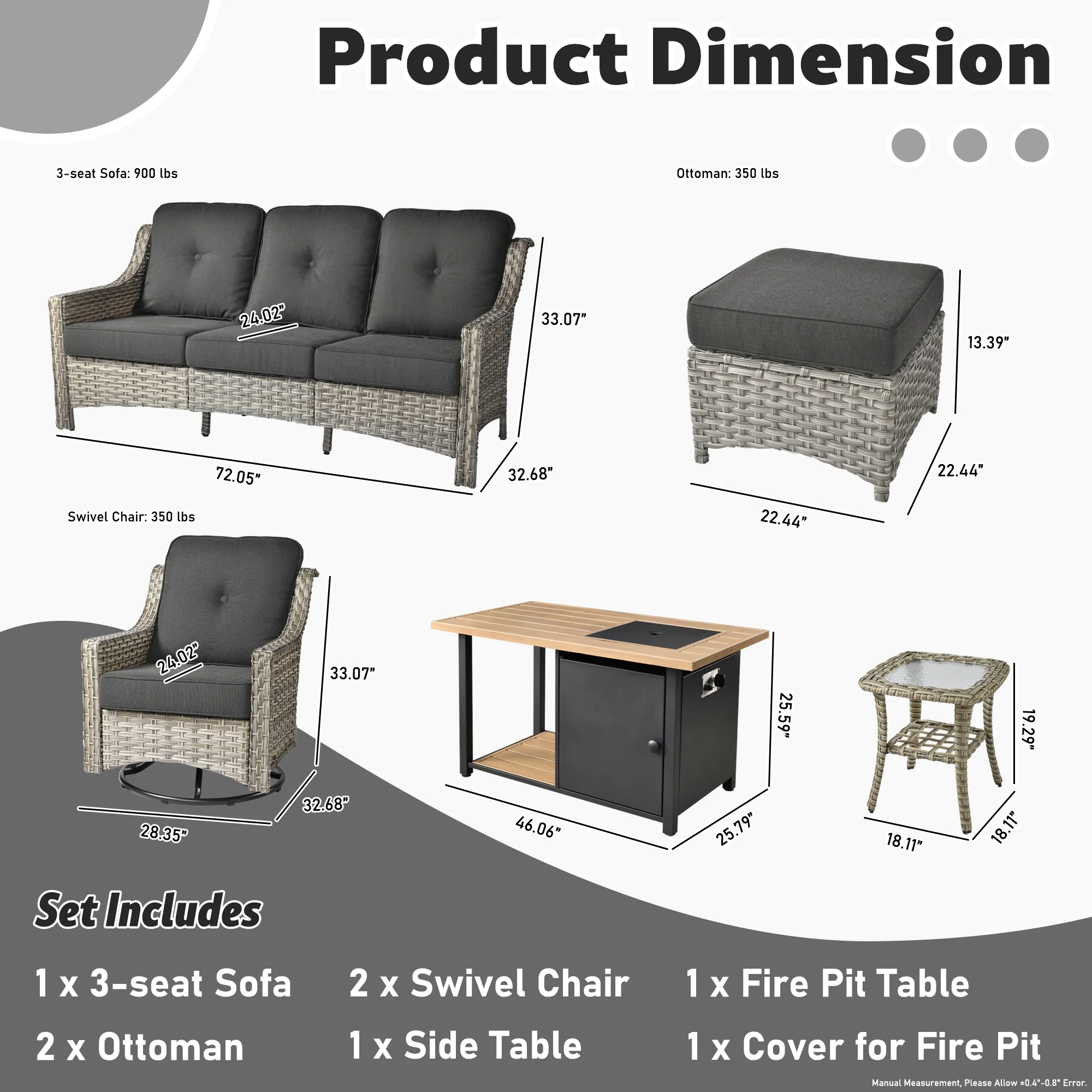Ovios High-Back Outdoor Patio Furniture with Fire Pit 7 Pieces All Weather Wicker Conversation Furniture with Rocking Swivel Chair for Backyard