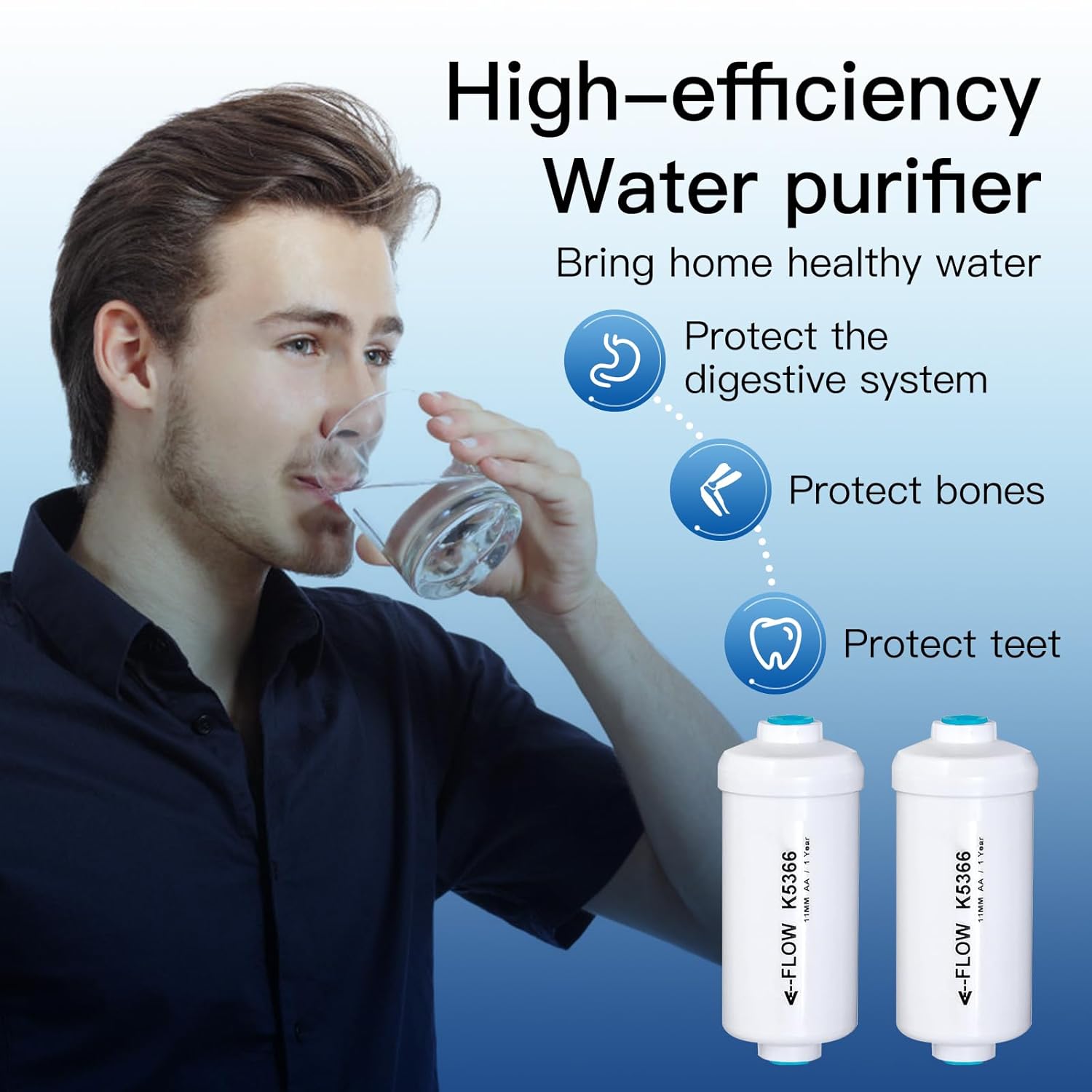 Gravity-fed Water Filter System, NSF/ANSI 42&372 Standard, 2.25G Stainless-Steel System with 4 Filters, Reduces Fluoride and Chlorine