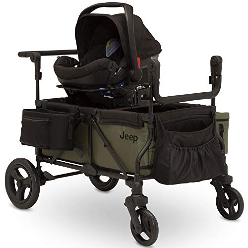 Jeep Deluxe Wrangler Stroller Wagon with Cooler Bag and Parent Organizer by Delta Children, Black/Green
