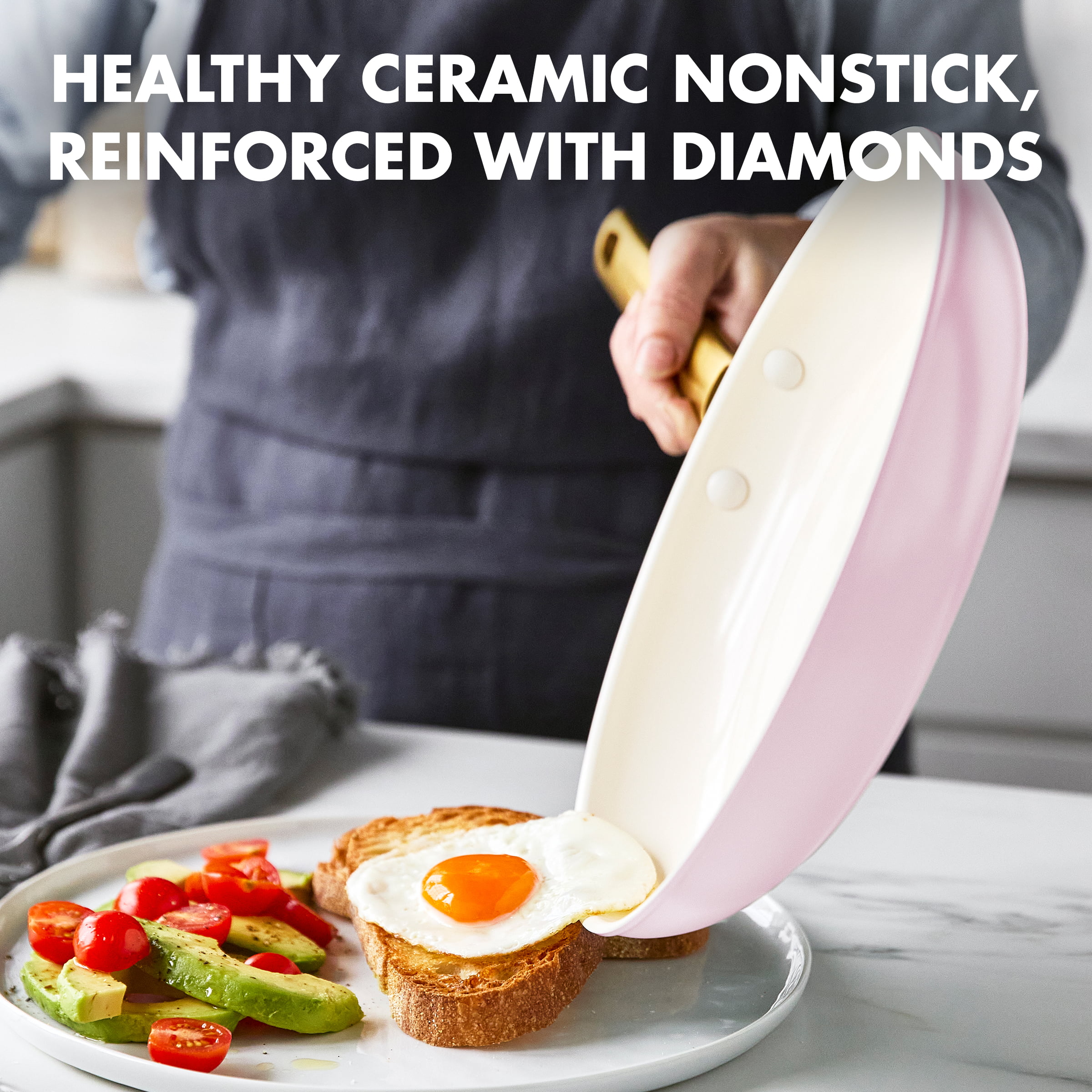 GreenPan Reserve Hard Anodized Healthy Ceramic Nonstick 10 Pc Cookware Set, Blush Pink
