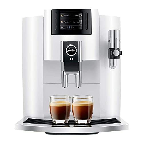 Jura E8 Automatic Espresso Machine (Piano White) with Glass Milk Container (2 Items)
