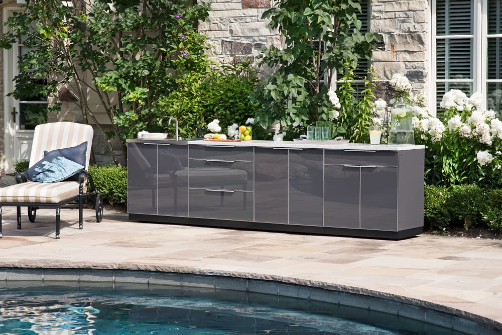 Outdoor Kitchen 5 Piece Cabinet Set in Slate Gray with Countertops