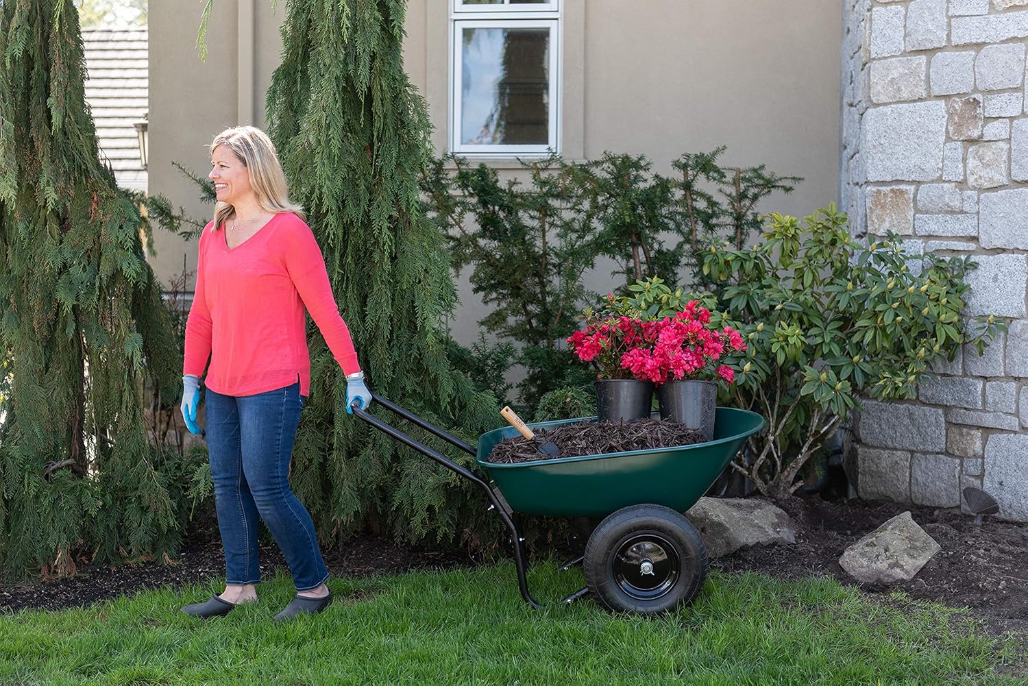 Marathon Yard Rover – 2 Tire Wheelbarrow Garden Cart - Green/Black