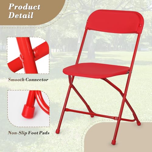 Athena Collection Red Plastic Folding Chairs for Adults, 10 Pack
