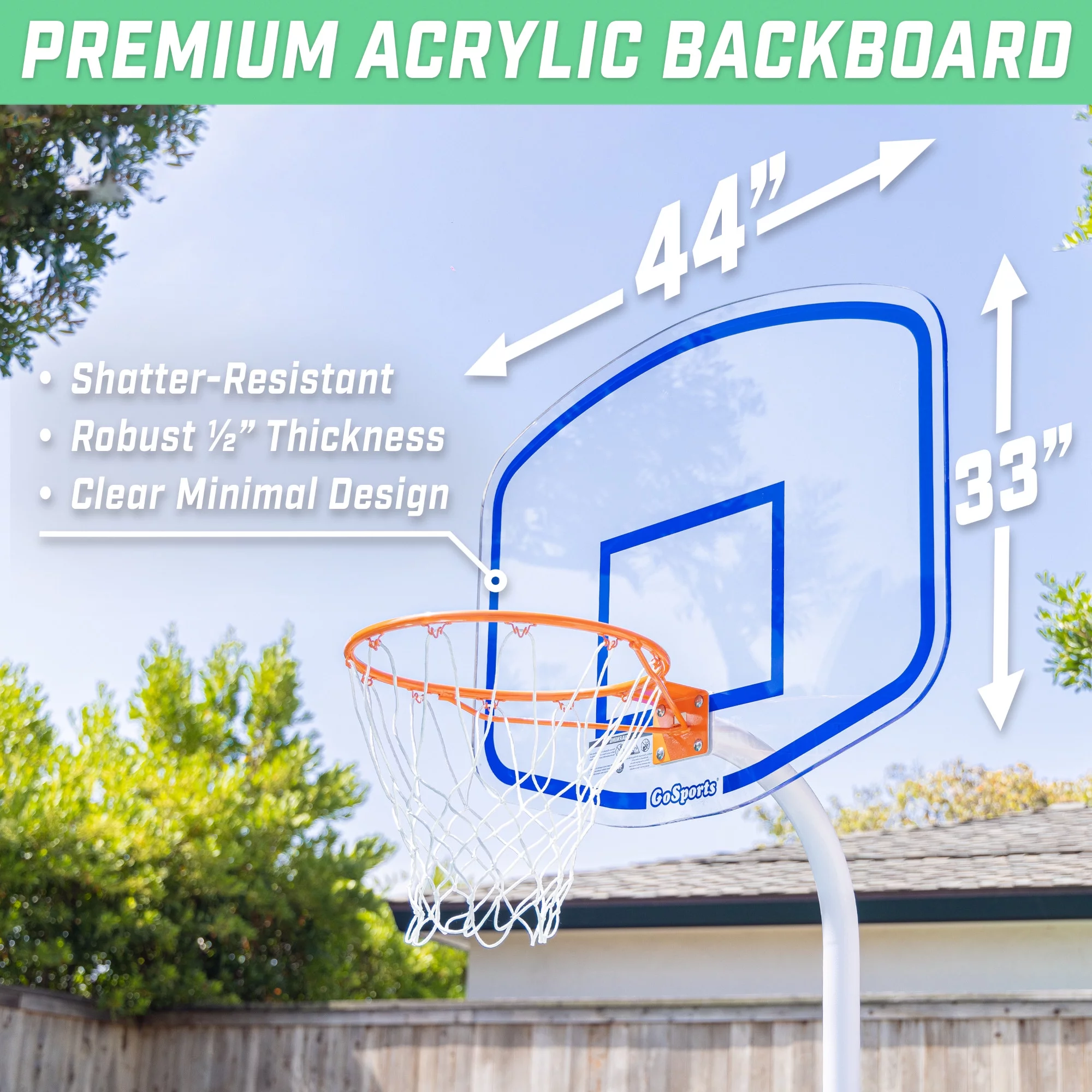 GoSports Premium Acrylic Backboard Splash Hoop ELITE with Water Weighted Base - Pool Basketball Game for Inground Pools