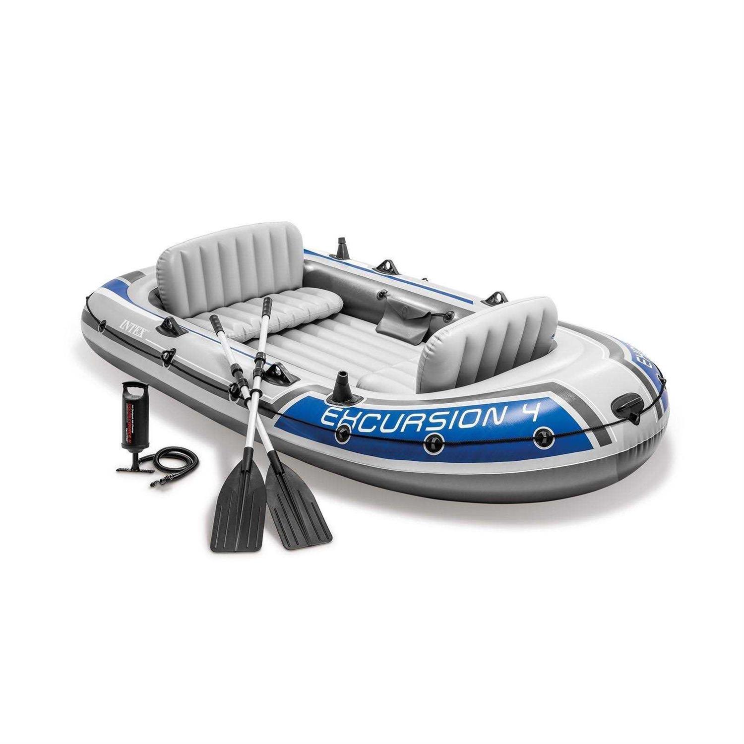 INTEX Excursion Inflatable Boat Series: Includes Deluxe 54in Boat Oars and High-Output Pump – SuperTough PVC – Adjustable Seats with Backrest –